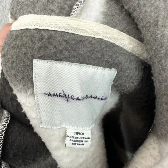 American Sweatshirt Women Small Black White Plaid Sherpa Fleece Hoodie Oversized - Picture 3 of 7